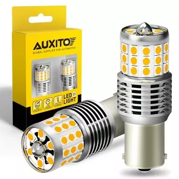 AUXITO 2x BA15S P21W Светодиодные автомобильные индикаторы 1500K Желтый 1156 BAU15S PY21W Автоматическая лампа указателя поворота 24 Вт 2835SMD Водонепроницаемая