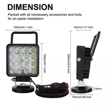 Auxtings 4in 4'' Портативный 27W 42W Прожектор Магнитное основание Светодиодный рабочий фонарь Автомобиль Грузовик Вождение Offroad 4WD 4x4 SUV ATV 12V 24V
