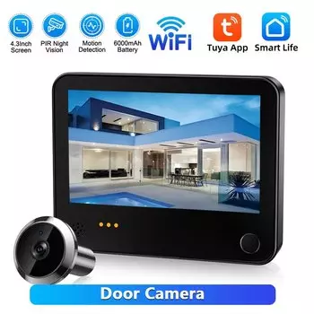 Awapow 4,3-дюймовый беспроводной видеодомофон Tuya Wi-Fi камера наблюдения визуальный домофон цифровая дверная камера PIR обнаружение движения