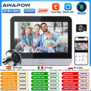 Awapow Tuya Дверной звонок Умный дом Двустороннее аудио Wi-Fi Видео Дверной звонок Камера PIR Ночное видение Обнаружение движения Дверной просмотрщик