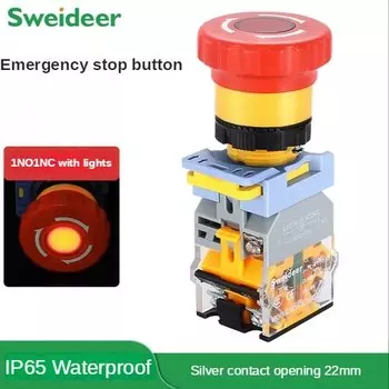 Аварийная кнопка с кнопкой остановки 22 мм, Грибовидная головка, автоматический выключатель питания, ручка, переключатель, красный переключатель, AC660V