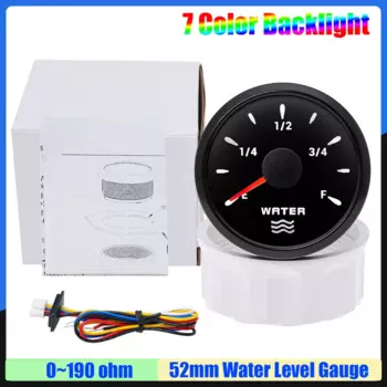 Авто, лодка, 52 мм, датчик уровня воды, 7 цветов, светодиодный, 100 ~ 600 мм, 0-190 Ом, датчик уровня воды, измерительный индикатор резервуара для воды, 12 В, 24 В, на заказ