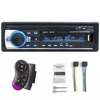 Автомагнитола 1 din, Bluetooth, 12 В, mp3-плеер 60Wx4, FM-радио, музыка, USB, вход AUX