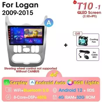 Автомагнитола 2Din, 4G, Wi-Fi, Android 12, для Renault Logan 1, Sandero 2009-2015, Largus Dacia Duster, мультимедийный плеер для Carplay, стерео, DVD