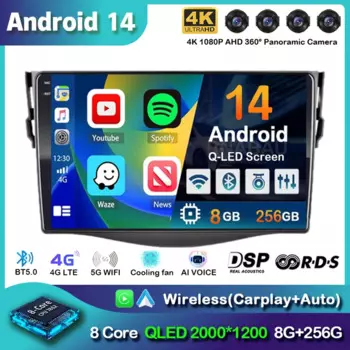 Автомобильное радио Android 14 WIFI + 4G LTE для Toyota RAV4 Rav 4 2005-2008 2009 2010 2012 2013, мультимедийный видеоплеер, GPS, стерео, 2Din DVD