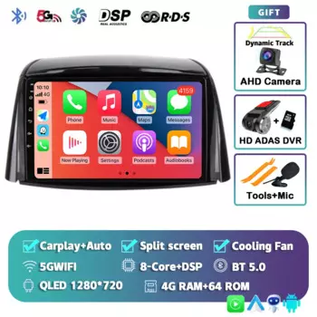 Автомагнитола 2K QLED на Android 14 для Renault Koleos 2008 -2016, мультимедийный видеоплеер с GPS, голосовым помощником и стереозвуком