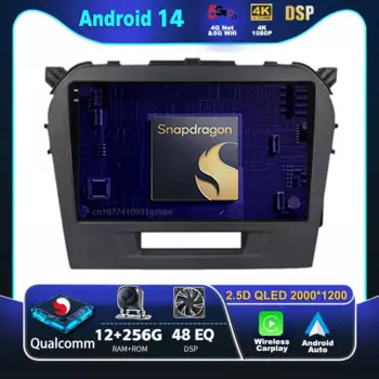 Автомагнитола Carplay, Android 14, для Suzuki Vitara 4 2017 2018 2019 2020-2022