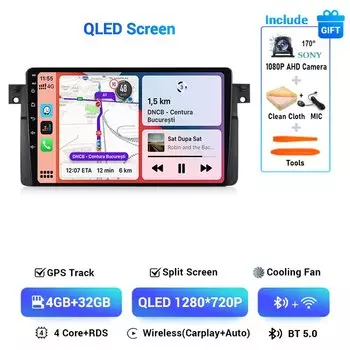 Автомагнитола CarPlay для BMW E46 M3 318/320/325/330/335, Android 14, 4G + WIFI, мультимедийный видеоплеер с GPS и камерой 360 DSP