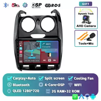Автомагнитола Carplay для Renault Duster 2014-2020, Android 14, 4G + Wi-Fi, мультимедийный видеоплеер, GPS, стерео, 2din, DVD, головное устройство DSP