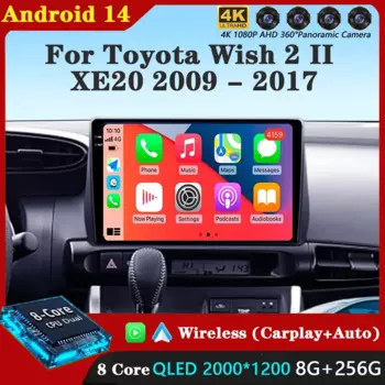 Автомагнитола Carplay для Toyota Wish 2 II XE20 2009-2017, 2 Din, Android 14, 4G