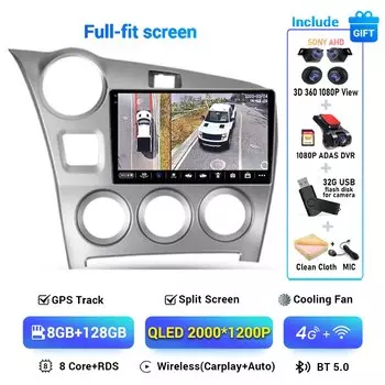 Автомагнитола Carplay на Android 14 для Toyota Matrix 2, Мультимедийный проигрыватель с GPS-навигацией для Toyota Matrix 2, E140, 2008, 2009, 2010, 2011, 2012, 2013, 2014