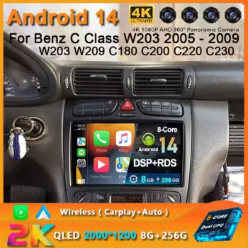 Автомагнитола для Benz W203 W209 C180 C200 C220 C230 2004-2011, Android 14
