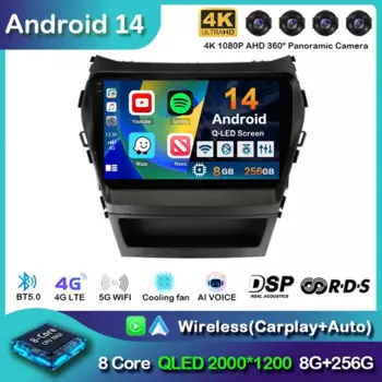 Автомагнитола для Hyundai Santa Fe 3 Grand IX45 2012-2017, 2 Din, Android 14