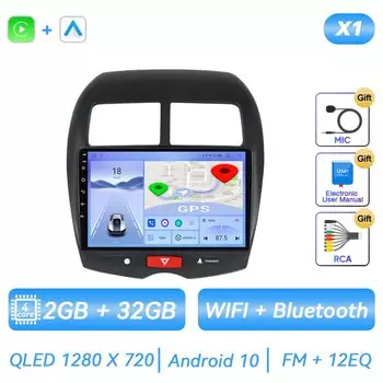 Автомагнитола для Mitsubishi ASX 1 2010 2011 2012 2013 2014 2015 2016, Android, мультимедийный видеоплеер, навигация GPS, Carplay, QLED, сенсорный экран, автостерео
