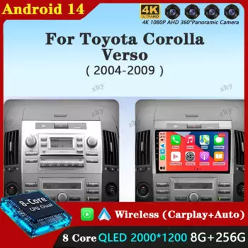 Автомагнитола для Toyota Corolla Verso AR10 2004-2009, Android 14, 2 Din