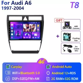 Автомагнитола JMCQ 2 Din Android 12 для Audi A6 C5 1997-2004 S6 RS6 мультимедийный плеер 4G Carplay QLED головное устройство аудио стерео Авто DVD