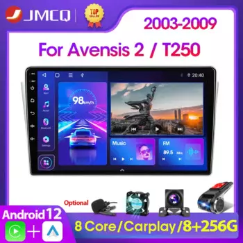 Автомагнитола JMCQ 2Din, мультимедийный плеер для Toyota Avensis T250 2 II 2003-2009, Android 12, навигация, стерео, головное устройство Carplay