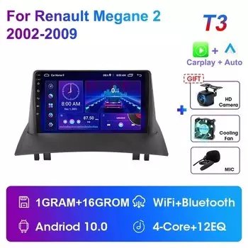 Автомагнитола JMCQ Carplay 2 Din Android 12 для Renault Megane 2 2002-2009 мультимедийный видеоплеер навигация GPS стерео головное устройство