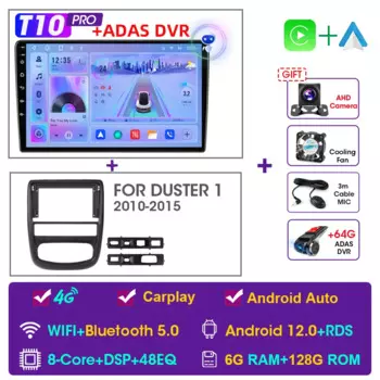 Автомагнитола JMCQ для Renault Duster 1 2010-2015 для Nissan terrano lll 3 2014-2022 мультимедийный плеер Android 12 GPS 2din Carplay