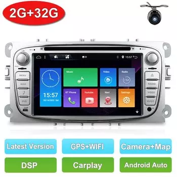 Автомагнитола Kcbosion 4G, мультимедийный плеер на Android 14, с 7 "экраном, gps, DVD, для Ford Focus S-Max, Mondeo, Galaxy C-Max, типоразмер 2 Din