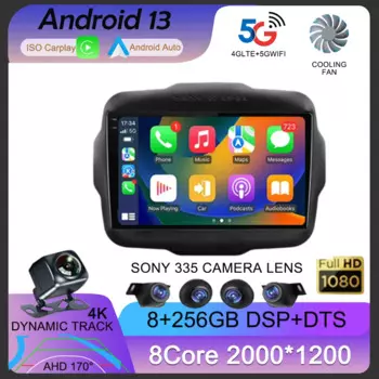 Автомагнитола на Android 13, 4G, LTE, DSP, с видеоплеером, мультимедийным проигрывателем для Jeep Renegade 2016-2020, Автомагнитола для Carplay, GPS, стерео