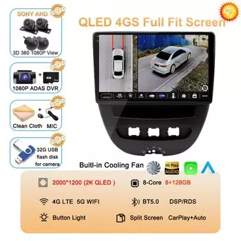 Автомагнитола на Android 13, мультимедийный плеер для Peugeot 107, Toyota Aygo, Citroen C1 2005-2014, стерео, GPS навигатор Carplay