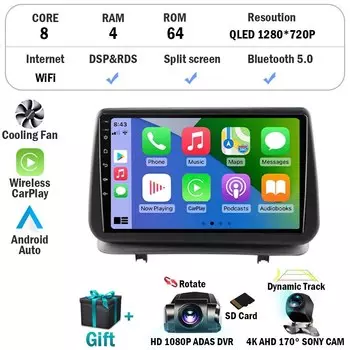 Автомагнитола на Android 14 для Renault Clio 3 CLIO 3 2005-2014, 4G, Wi-Fi, мультимедийный проигрыватель с GPS-навигацией, камерой, автоплеером, стерео, DVD-плеером