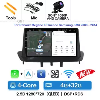 Автомагнитола на Android 14 для Renault Megane 3 Fluence 2008-2014, мультимедийный видеоплеер, навигация, стерео, DVD, Carplay, головное устройство, Wi-Fi