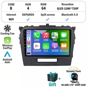 Автомагнитола на Android 14 для Suzuki Vitara, мультимедийный видеоплеер с Gps и Wi-Fi для Suzuki Vitara 2015, 2016, 2017, 2018, 2019