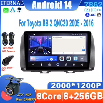Автомагнитола на Android 14 для Toyota BB 2 QNC20 2005-2016, мультимедийный видеоплеер, Автомагнитола для автомобиля, автомагнитола 2DIN, DVD
