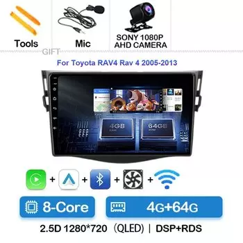 Автомагнитола на Android 14 для Toyota RAV4 Rav 4 XA30 2005-2013 Carplay мультимедийный видеоплеер DSP 48EQ навигация WIFI
