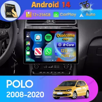 Автомагнитола на Android 14 для Volkswagen POLO 5, 2008-2009, 2 Din
