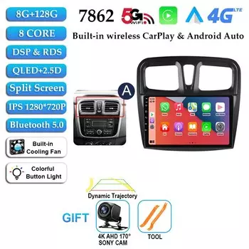 Автомагнитола на Android 14, мультимедийный видеоплеер для Renault Logan 2 Sandero 2 2012-2019, 2 Din, GPS-навигация, стерео, DVD