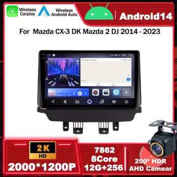 Автомагнитола на Android 14, мультимедийный видеоплеер, навигация GPS для Mazda CX-3 DK, Mazda 2, DJ 2014-2023, автомагнитола Carplay, DSP