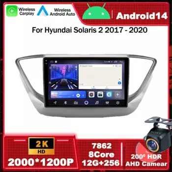 Автомагнитола на Android 14, мультимедийный видеоплеер с GPS-навигацией для Hyundai Solaris 2 2017-2020, Wi-Fi, 4G, BT, автомагнитола Carplay