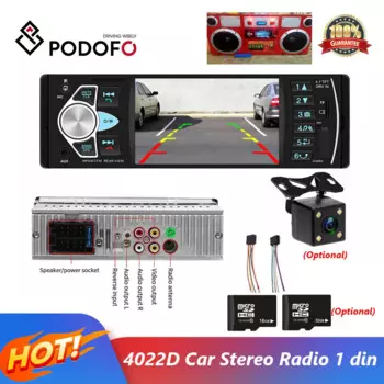 Автомагнитола Podofo, 1DIN, стерео, 4022D, Bluetooth, FM, USB, 4,1 дюйма, поддержка камеры заднего вида, управление рулевым колесом