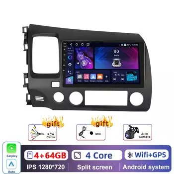 Автомагнитола Podofo, 2DIN, Android, для Honda Civic 2008-2011, Carplay, стереоплеер, Авторадио, Wi-Fi, GPS-навигация, FM/RDS