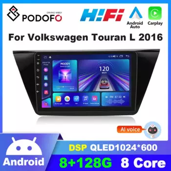 Автомагнитола Podofo, 2DIN, Android, Wi-Fi, GPS, для Volkswagen Touran L 2016