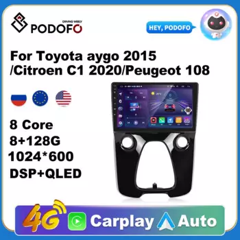 Автомагнитола Podofo, 2DIN, для Toyota aygo 2015/Citroen C1 2020/Peugeot 108