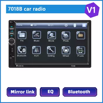Автомагнитола Podofo 7018B универсальная, мультимедийный плеер 2 Din с 7-дюймовым сенсорным HD-экраном, с функцией Mirror Link и монитором