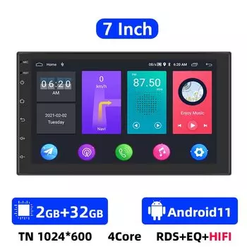 Автомагнитола Podofo, мультимедийный плеер на Android 11, с 7 "экраном 9" 10 ", GPS, для Volkswagen, Nissan, Kia, Toyota, типоразмер 2DIN