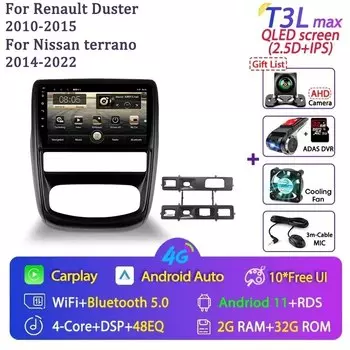 Автомагнитола Srnubi 2DIN на Android 2010 для Renault Duster 1 2014-2015 для Nissan Terrano 3 2022-