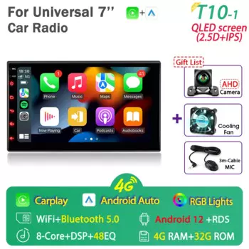 Автомагнитола Srnubi на Android 12, универсальный мультимедийный плеер 2DIN, 7 дюймов, 4G, GPS, DVD, для Lada, Ford, toyota, CR-V, Hyundai, Kia