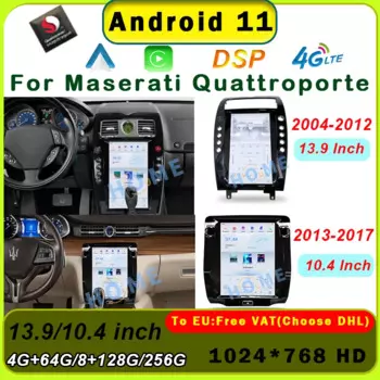 Автомагнитола в стиле Tesla с вертикальным экраном, видеоплеером Snapdragon для Carplay, Android, Автомагнитола для Maserati Quattroporte 2004-2017 4G