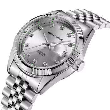 Автоматические часы браслет из нержавеющей стали Розовый Cohome 316L механические наручные часы Мужские часы со стразами светящиеся мужские часы