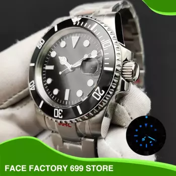 Автоматические механические часы 40 мм, светящийся черный чехол, подходит для яхты, водонепроницаемые мужские часы знаменитостей