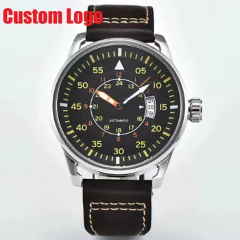 Автоматические механические часы Bliger, 44 мм, стерильный циферблат, сапфировое стекло из нержавеющей стали, кожаный ремешок, многофункциональные мужские часы