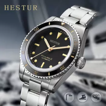 Автоматические механические часы Hestur NH35, винтажные спортивные часы для мужчин, Водонепроницаемость 200 м, светящиеся мужские часы для дайвинга 2023
