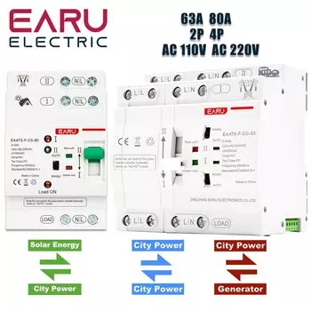 Автоматический резервный переключатель EARUELECTRIC 2P 4P 63A 110/220В
