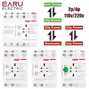 Автоматический резервный переключатель EARUELECTRIC ATS 2P 4P 63A 220V/110V